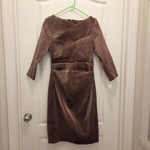 RICKIE FREEMAN TERI JON women's size 12 NWT metallic copper cocktail midi dress